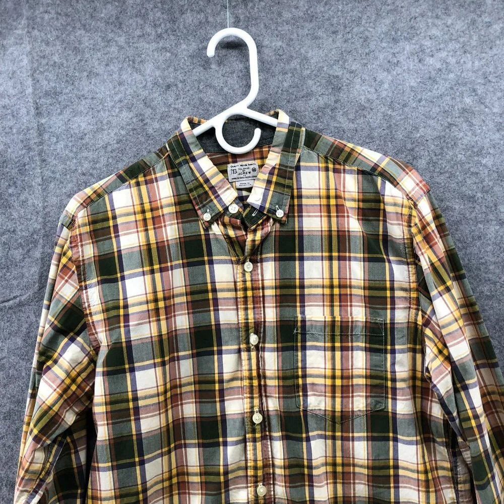 J. Crew Long Sleeve Shirt Mens M Plaid Button Down Cotton Yellow Green‎ Plaid
